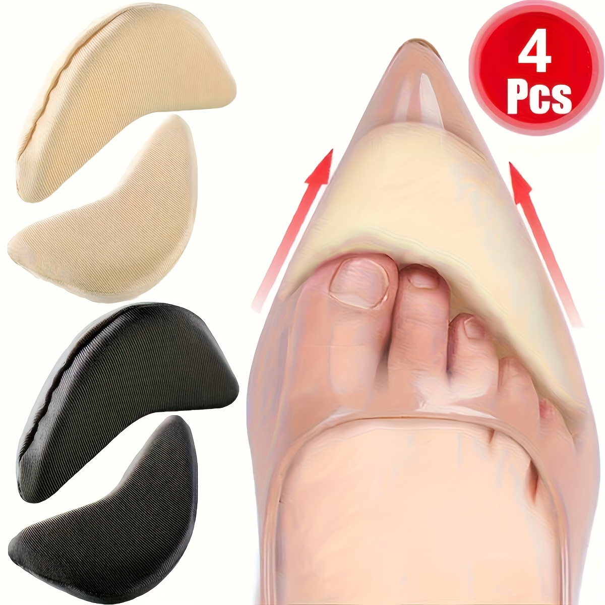 TEMU 4pcs Women's High Heel Shoe Insoles - Adjustable Arch Support And Cushioning Pads, Non-slip Insoles For High Heels, Flats, Boots, Work, Parties,