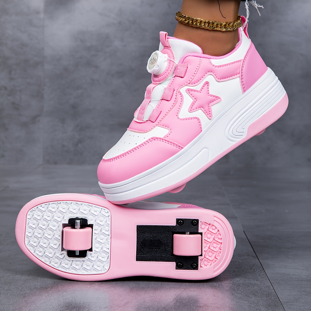Pink Girls' Roller Skates - Double-wheel Skate Shoes - Outdoor Sneakers for All Seasons - For Girls - Suitable for Holiday Gifts, Christmas Gifts, and New Year Gifts - Fun and Active Play