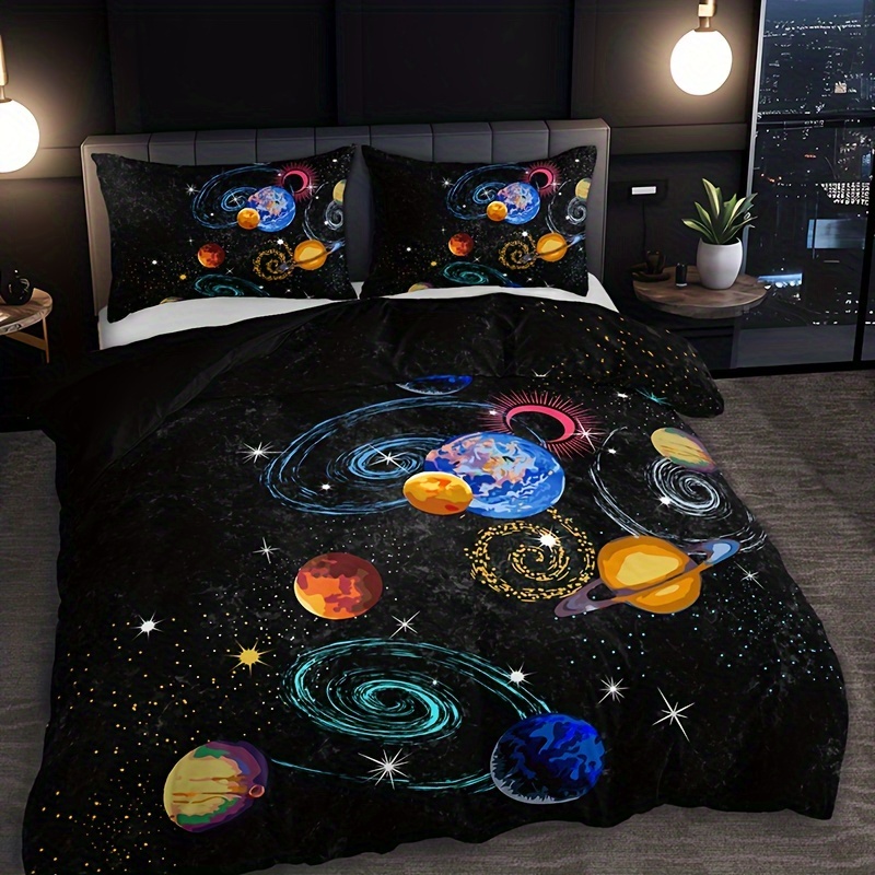 

3pcs Galaxy Planet Duvet Cover Set - High Definition Print, Home Dorm Room Bedding, 1 Duvet Cover + 2 Pillowcases (no Insert)