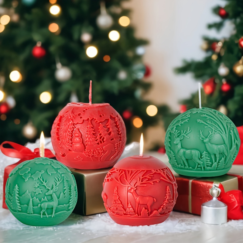 

4pcs Christmas Silicone Candle Molds - Round Festive Candle Making Kits With Deer, Trees, Snowflakes - Craft Resin Epoxy Molds For Diy Soap, Home Decor, Casting Plaster Decorations