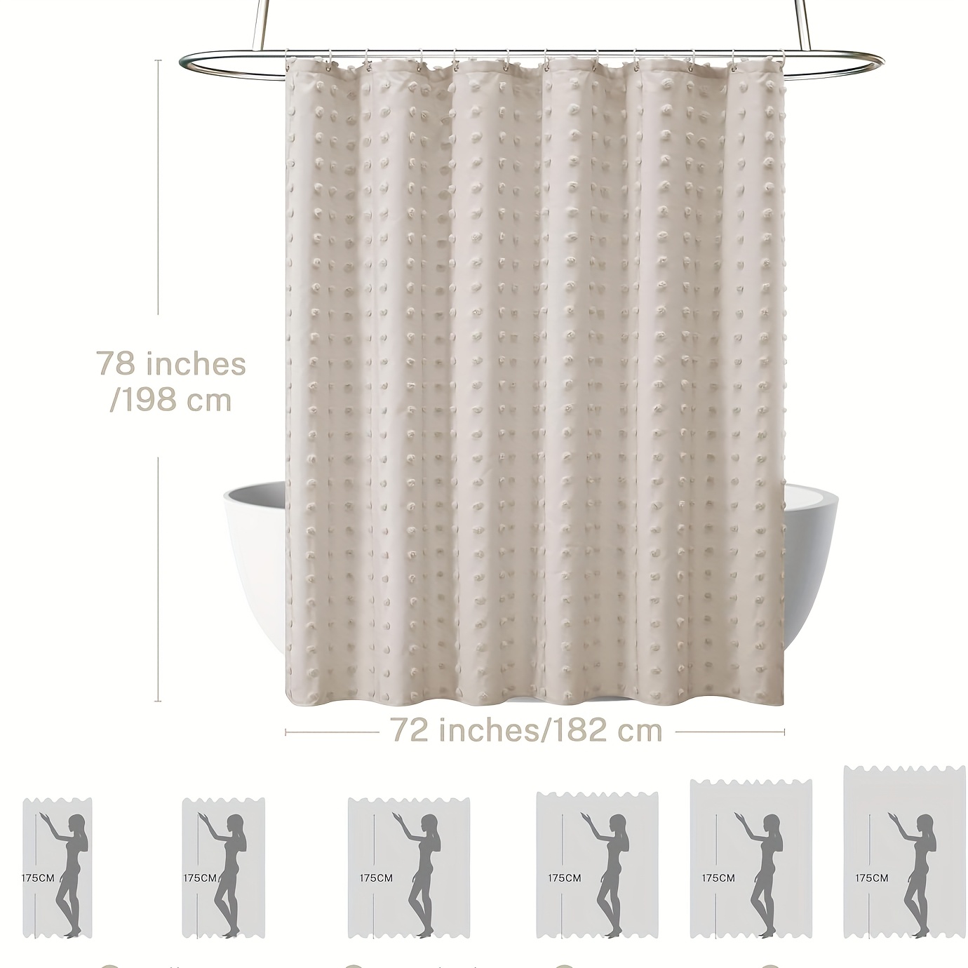 Bohemian Chic Polka Dot Shower Curtain with White Hooks, Machine Washable