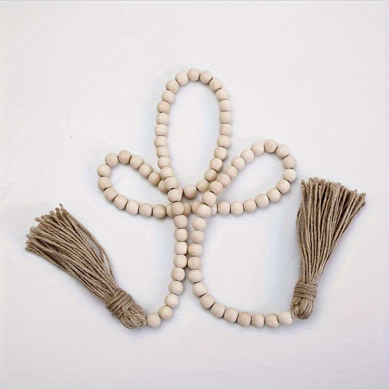 Wood Beads Tassel String Handmade Hemp Rope Wall Hanging Diy - Temu
