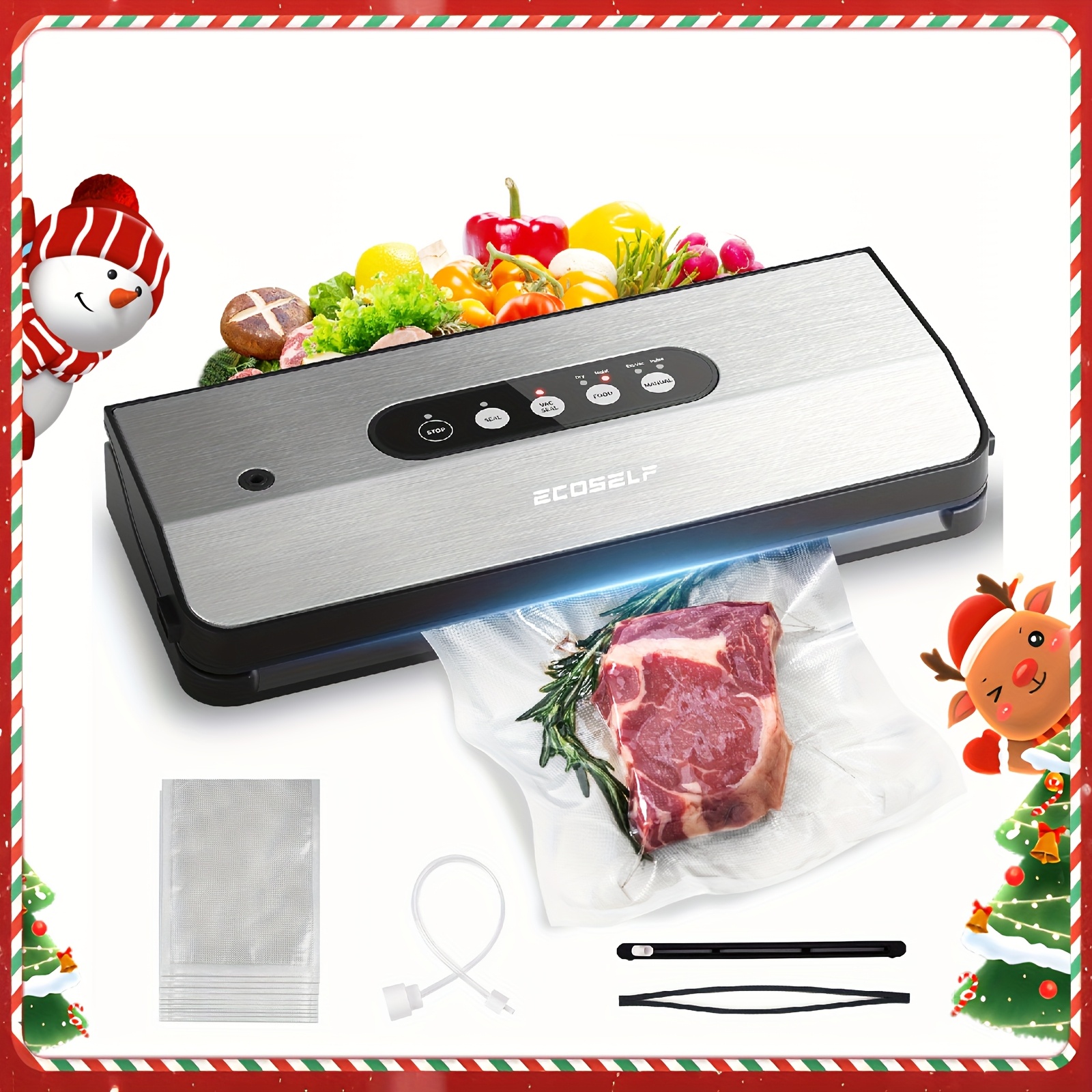 

Vacuum Sealer Machine, 60000pa, Sealing Machine With Cutter& Accessory Hosestrip& 10 Bags, -vac& Stainless Steel For Food Storage & Sous Vide, Automatic Food Sealing Machine, Stainless Steel