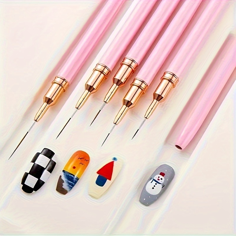 

5pcs Pink Fine Nail Art Brush Set Pens For Long Nails - Perfect For Gel Polish Painting And Manicure - Includes 5 Sizes (48122025mm) - Details Nail Art Designs Free Of Acetone
