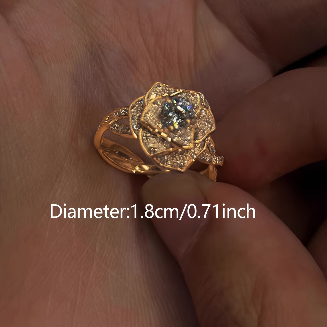 Three-Dimensional Rose Ring with Sparkling Zirconia, Gift for Her