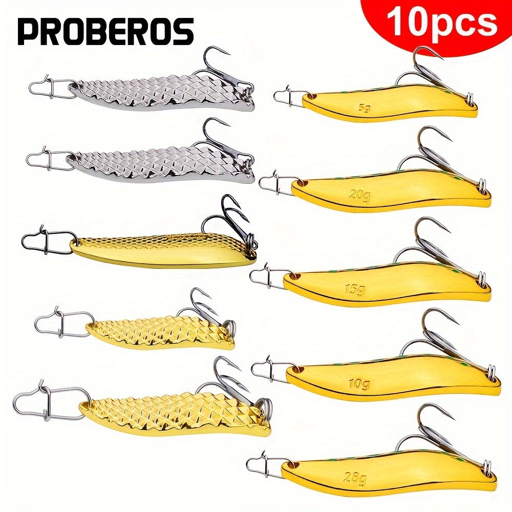 

Proberos 10pcs Hard Fishing Spoons With Single Hook Metal Fishing Lures Sequined Leeches Baits For Bass