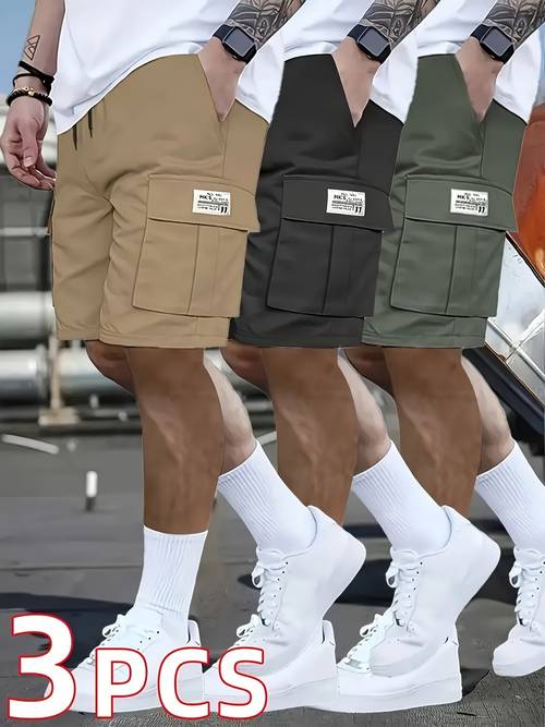 3 pack mens cargo shorts bundle heavy duty fabric 6 utility pockets adjustable waist workout hiking summer