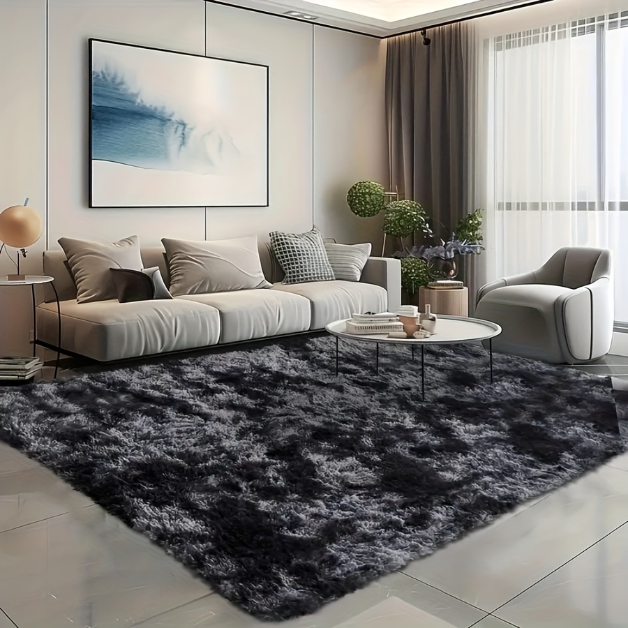 0.6mm High-density Bouncy Sponge Material, 1pc Dark Gray Tie-dye Fuzzy Room Mat, Non-slip Soft Area Mat, Suitable For Living Room, Bedroom, Bedside, Etc., Decoration, Home Decorations,best Gift