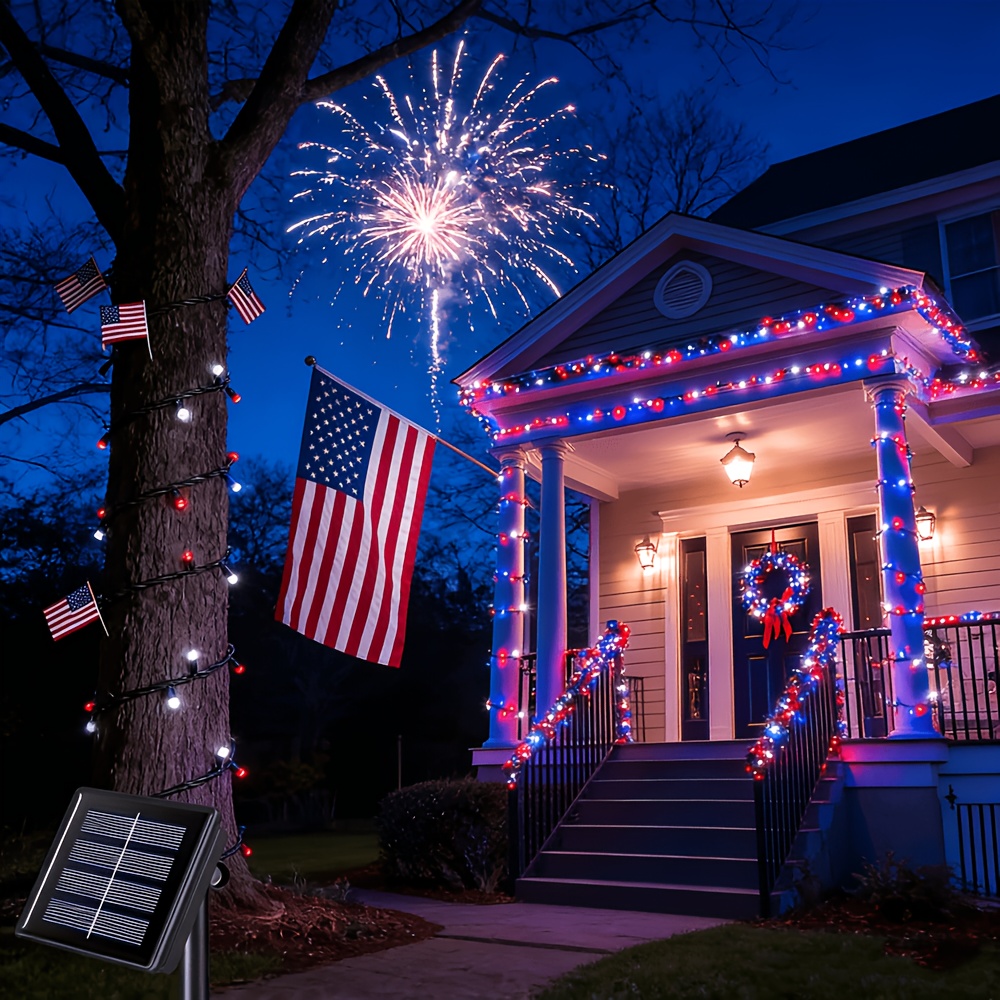 TEMU 1 Pack July 4th String Lights, Patriotic String Lights, Led Lights 100 Led String | 8 , Indoor Outdoor Christmas Party Bedroom Patio Decoration,