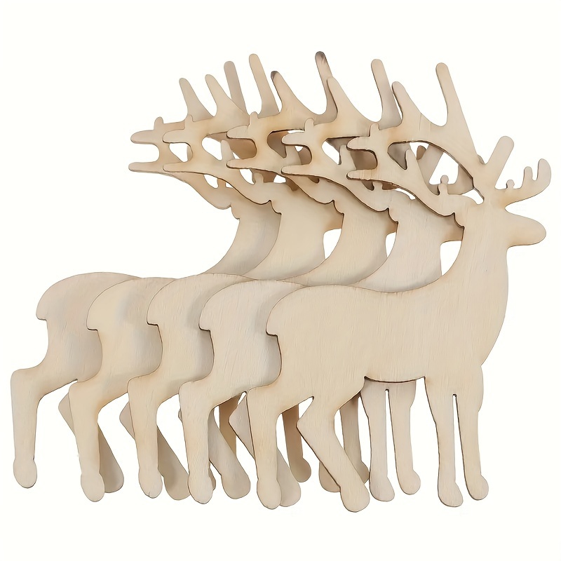 

10pcs Unfinished Wood Reindeer Ornaments For Diy Christmas Decor - Crafting, Painting & Hanging Holiday Party Decorations, Thanksgiving