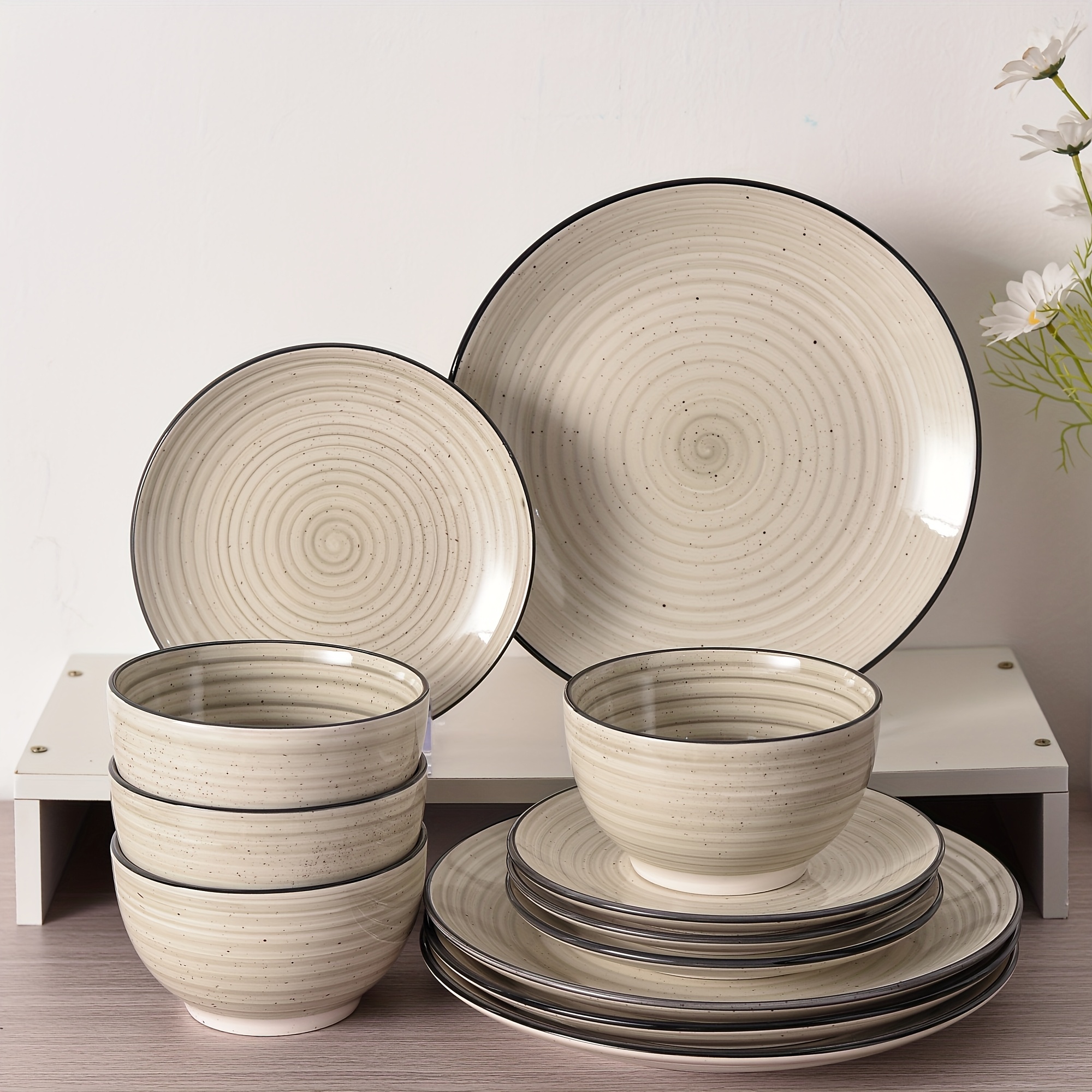 Image of 12pcs Dinner Sets For 4, Round Plates And Bowls Set, Chip And Crack Resistant Dishwasher And Microwave Safe Dishes Set, Service For 4 (12pcs), Kitchen Accessories Dinner Sets