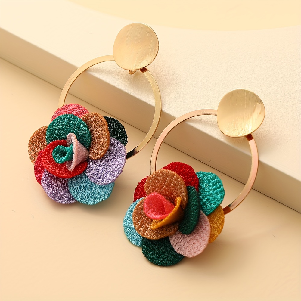 

1 Pair Of Boho Style Dangle Earrings Retro Flower Design Match Daily Outfits Party Accessories Exquisite Jewelry For Female