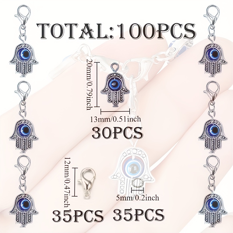 Image of 100pcs Fatima Eye Keychain, Suitable For Handmade Keychains, Male And Female Eye Themes, Car Pendants, Bag Decorations, Halloween Decorations, Birthday Gifts, Party Gifts, Very Suitable For Of Gifts