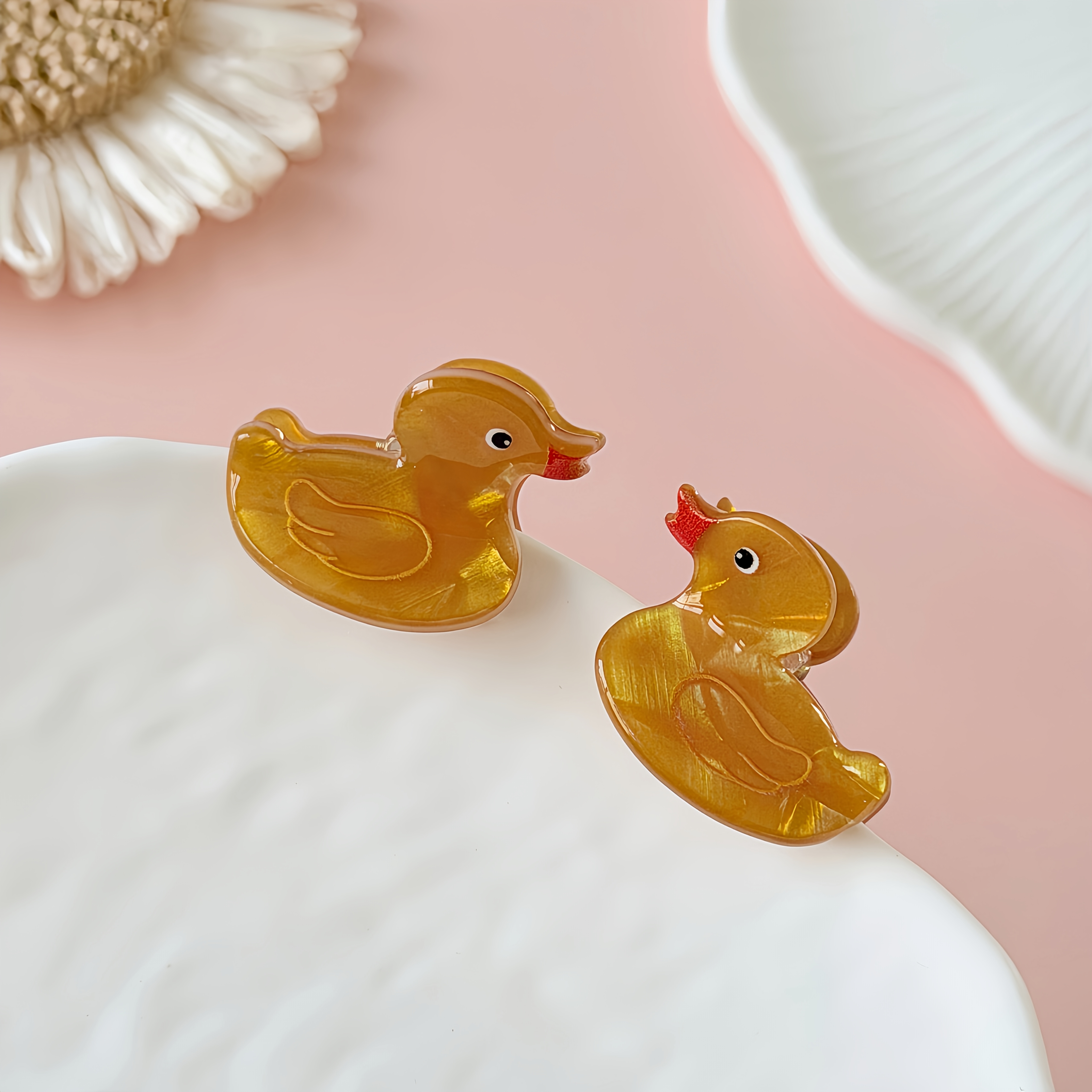 TEMU 2pcs Set Of Sweet And Cute Women's Mini Hair Claw Clips With Ocean And Animal Elements: Realistic Rooster, Hedgehog, Yellow Duck, Fawn, And