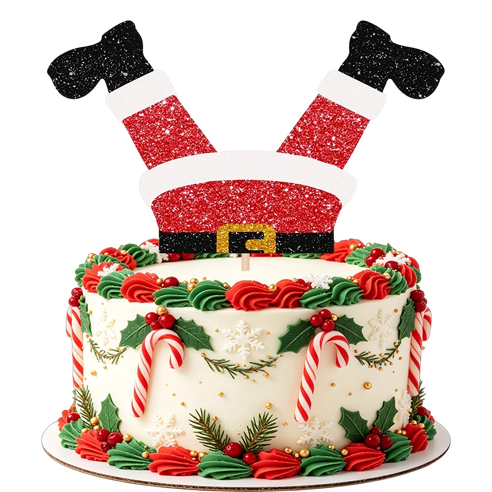 TEMU 1 pz. Topper per torta gambe di glitterate, Pantaloni di rossi e , Decorazioni natalizie per torta per le feste invernali, Festa di Natale e