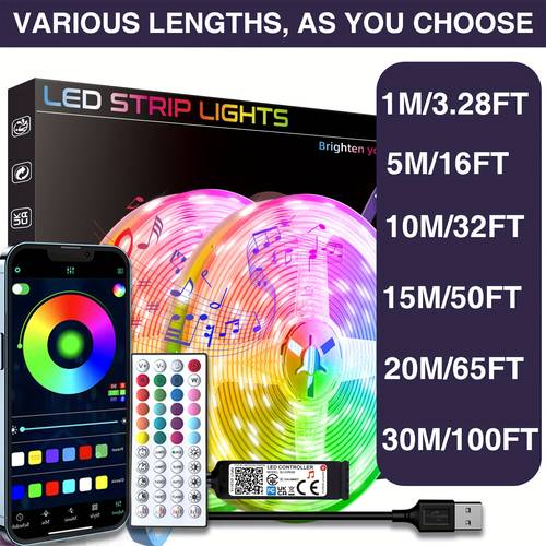 led lights for bedroom 3ft 100ft control music sync color changing strip lights with remote and timing for room home party decoration