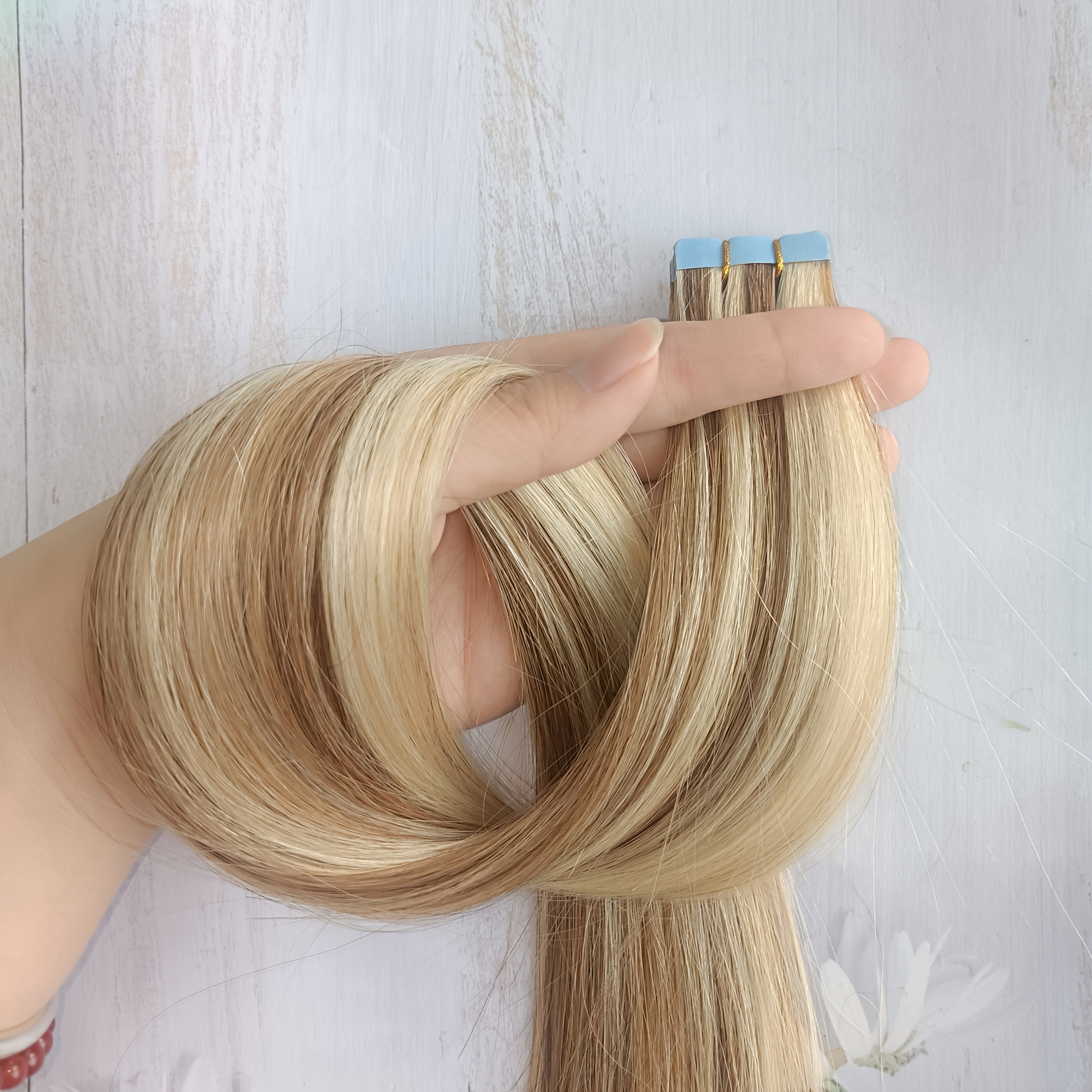 10pcs light brown straight   human hair extensions mini tape in easy to apply   womens hairpieces for thick extensions stylish and natural looking details 0