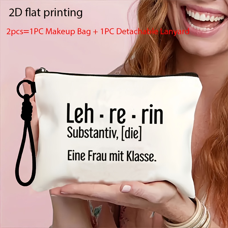 E-shop Kosmetik Reisetasche 2-teilig – 1 Kosmetiktasche mit "Deutsche Lehrer Definition" Thema + 1 Abnehmbares Handgelenkband Set, Kosmetiktasche mit
