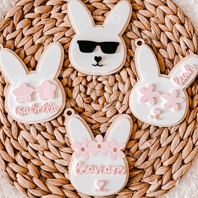 

1pc Customizable Acrylic Bunny Name Tag, Personalized Double-layer Rabbit Shape Decorative Hanging Sign For Easter Party, Gift Tags, And Party Decorations - Animal Theme, No Feather, Hand Wash/