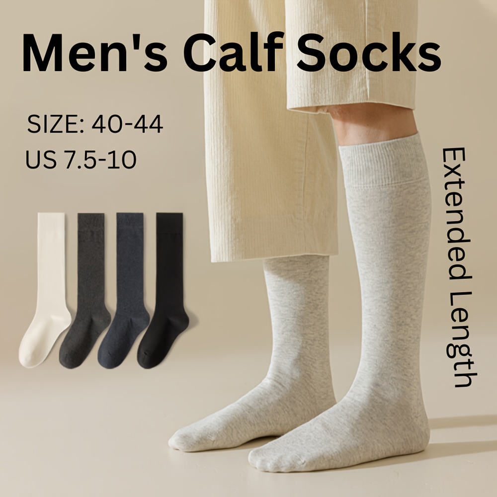 

3/5 Pairs Men's Calf-length Socks, 95% Polyester 5% Spandex, Solid Color, Breathable Thin Over-the-calf, Machine Washable, Knit Fabric, For All