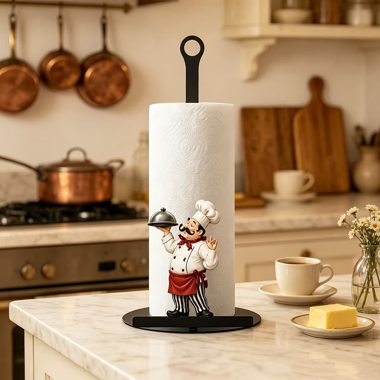 TEMU Fat Chef Kitchen Countertop Metal Tissue Holder, Tabletop Decoration, Suitable For Home Kitchen Tissue Storage, Freestanding Tissue Holder