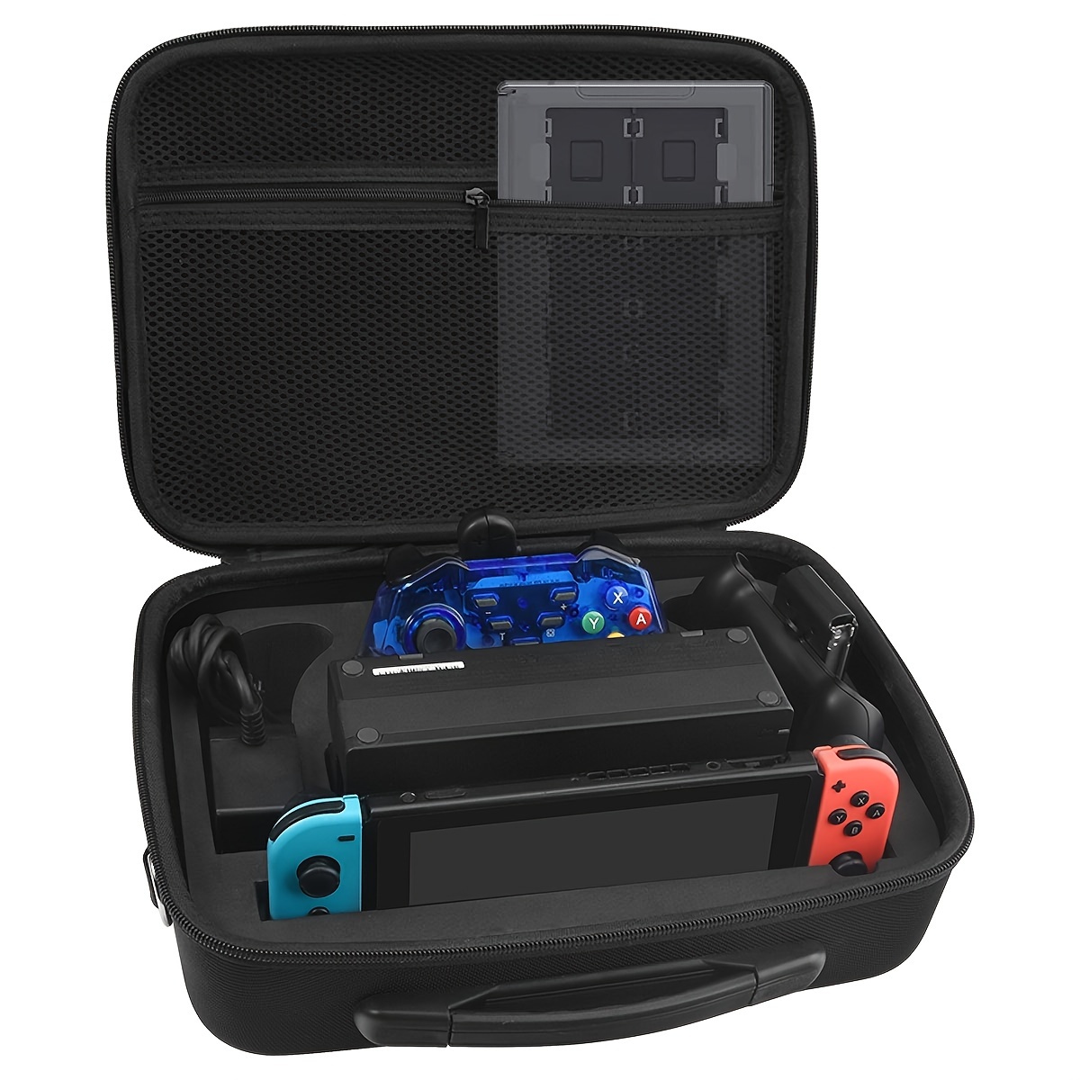 

Taessv Large Nintendo Switch & Oled Carrying Case - Eva Hard Shell Travel Bag With Adjustable Shoulder Strap, Black, Full Protection For Console, Pro Controller & Accessories