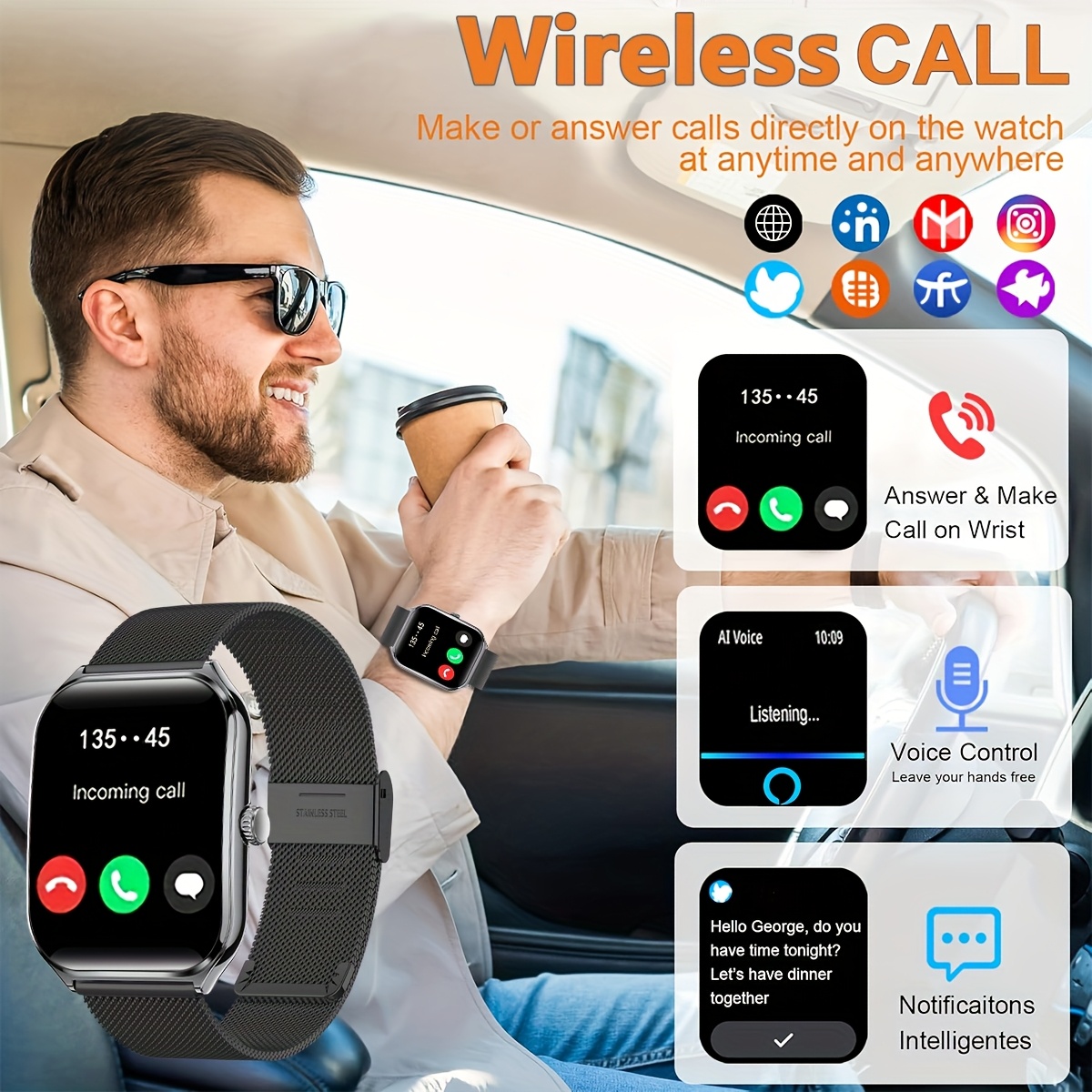   ultra thin 1 93 smart watch with call text alerts music control sports   sedentary reminder pedometer calorie   full touch curved screen fitness bracelet for   iphone ip67 usb rechargeable ideal gift for men smartwatch gift sleek smartwatch durable strap 0