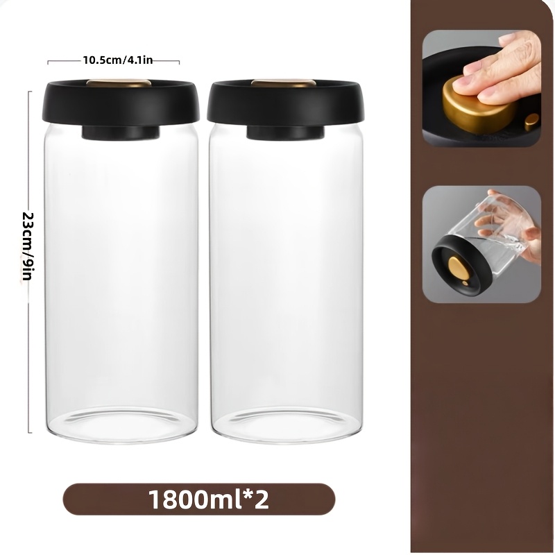 E-shop 2er-Set luftdichte Glas-Aufbewahrungsbehälter mit schwarzen Deckeln goldenen Akzenten – Ideal für Kaffeebohnen, Gewürze, Getreide, Snacks Zucker