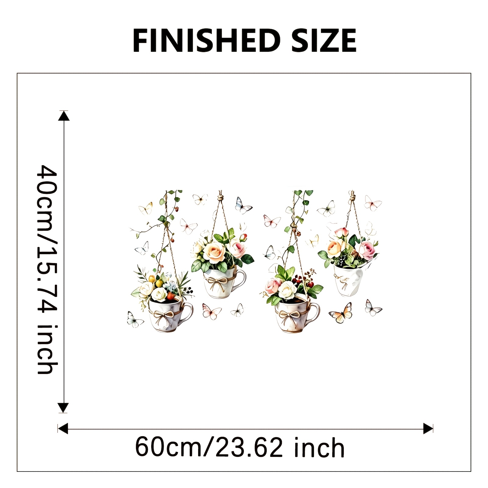 TEMU Lot de 4 autocollants muraux à impression plate de tasse avec fleurs, papillons et . Décalcomanie décorative en PVC, autocollante, amovible, et