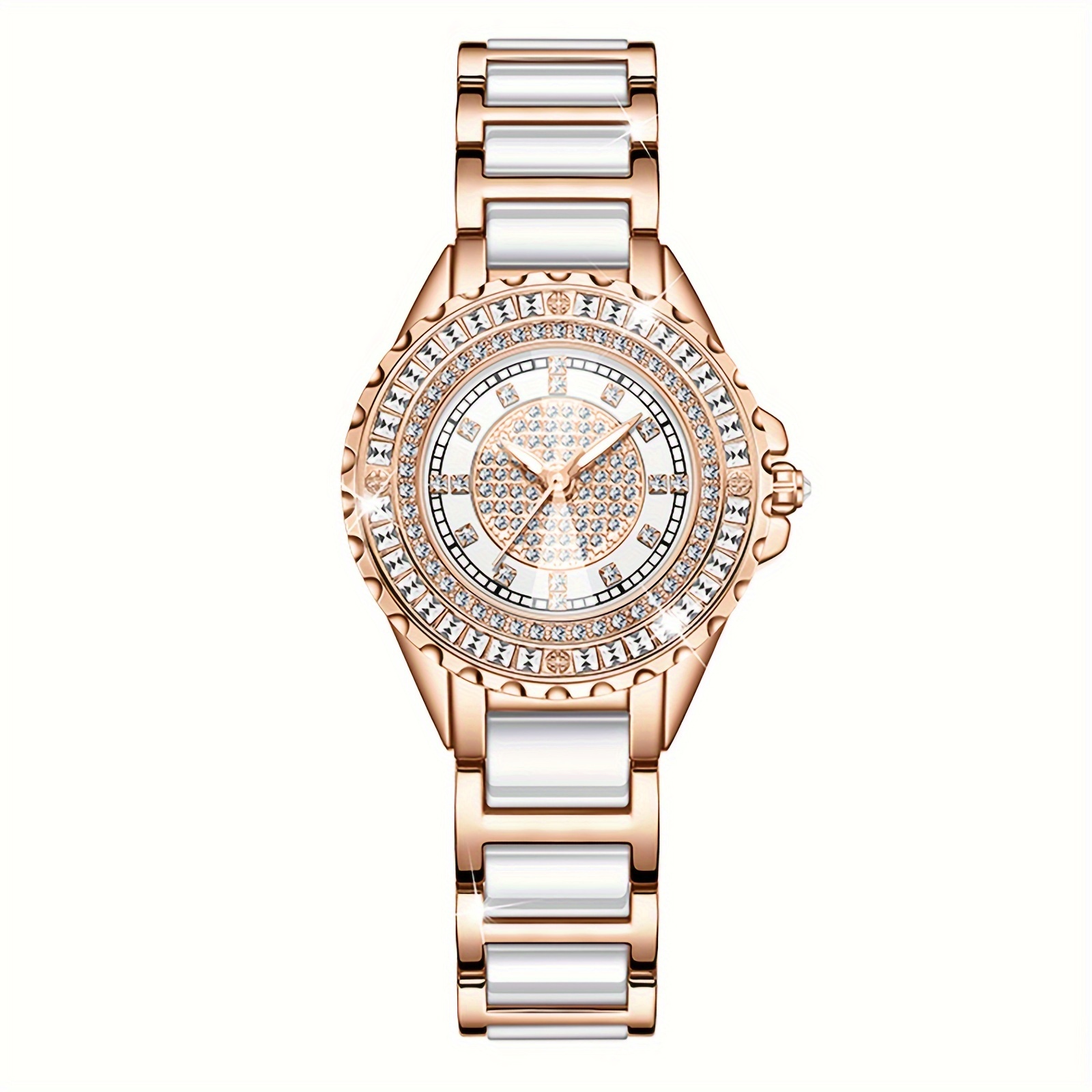 

Round Rhinestone Quartz Watch Stainless Steel Strap Alloy Pointer Stainless Steel Case Waterproof Ideal Gift For Mother Wife