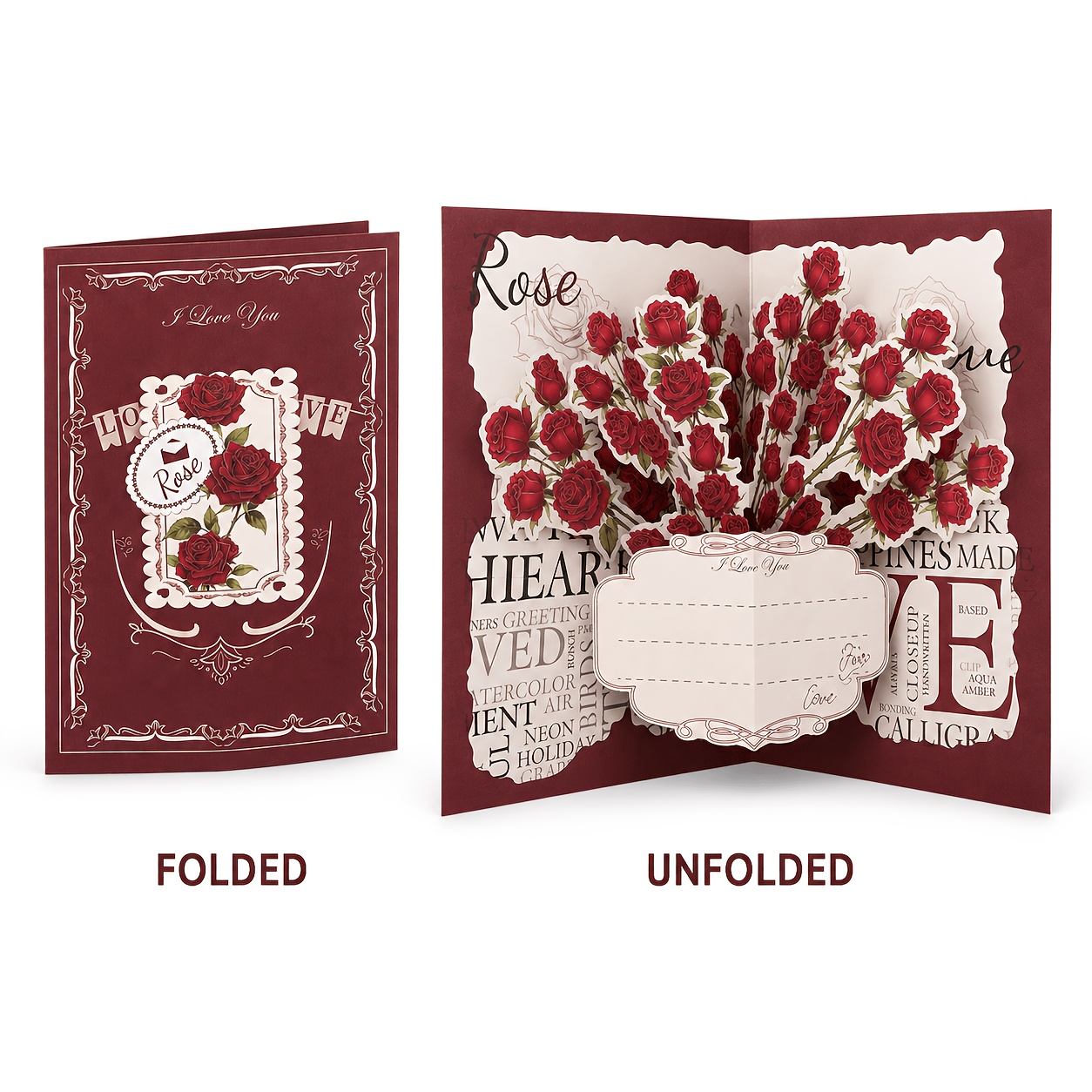 TEMU 1pc Romantic 3d Pop Up Red Rose Greeting Card With Writing Space For Anniversary Valentines Day Wedding And Birthday Gifts