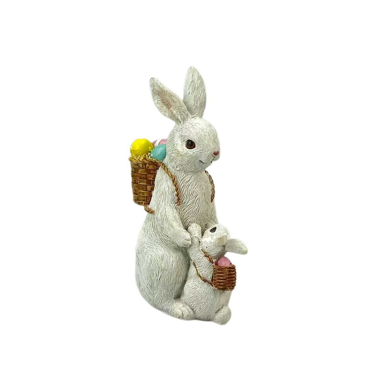 Image of Family Rabbit Statue - Resin Bunny Decor With Basket Design, Perfect For Garden, Yard, Lawn, Living Room, Tabletop, Ideal Gift, Decorative Sculpture | Whimsical | Exquisite