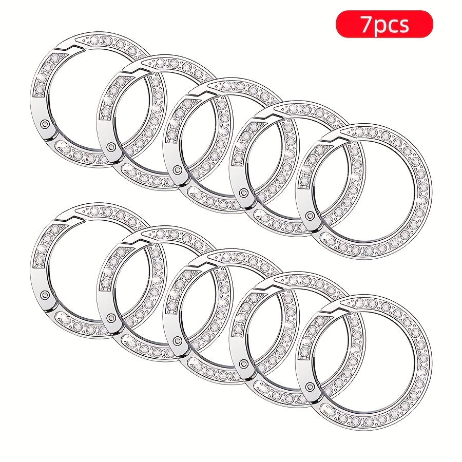 Image of 7pcs Sparkling Rhinestone Decorated Metal Keychain Clips- 2.54cm Round Buckles, Durable Alloy, Ideal For Diy Keyring Projects, Diy Wallet Making