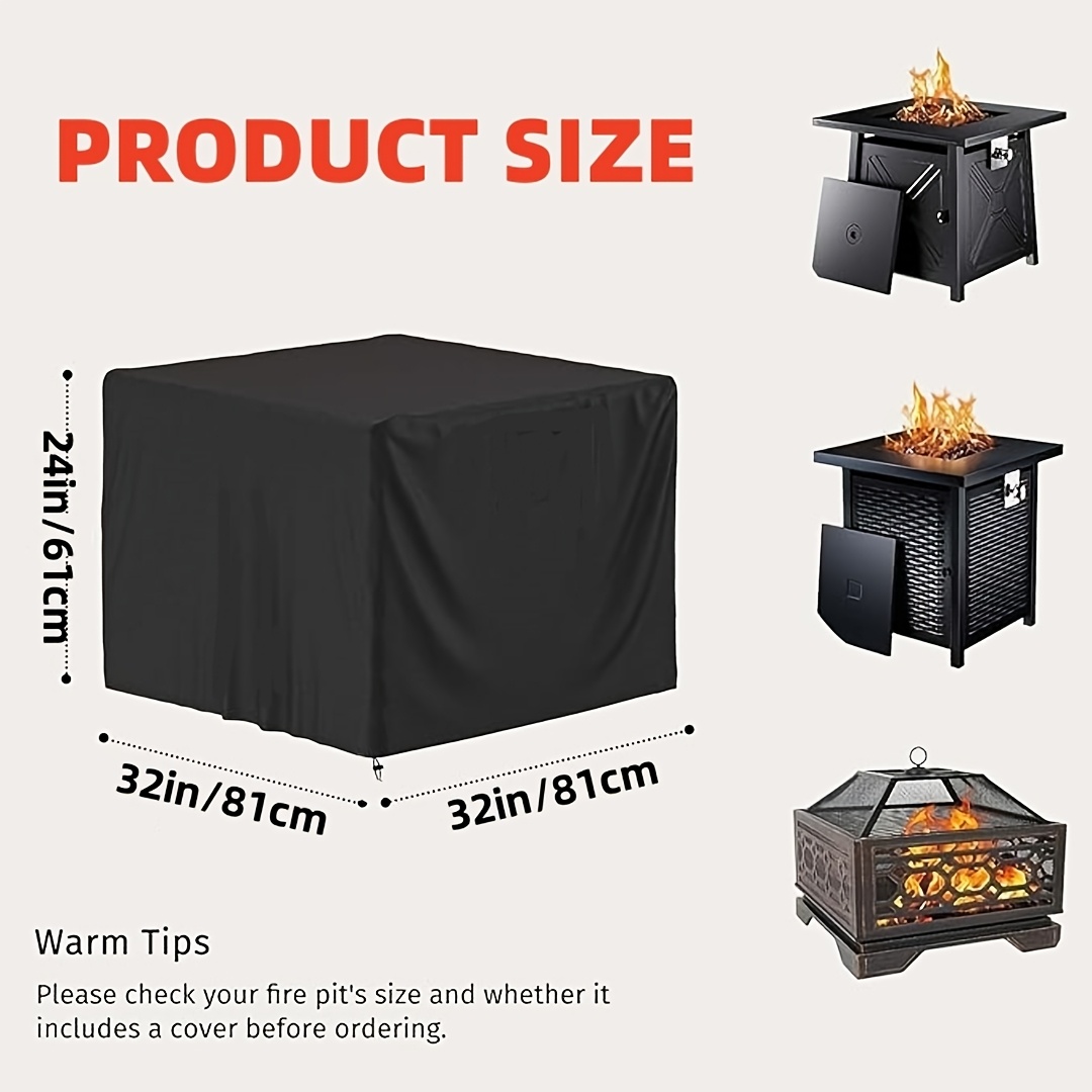 TEMU Housse de brasero carré d'extérieur MUTAO, convient aux tables de feu de 81 à 91 cm (32-36 pouces), utilisation sur patio et jardin, housse de