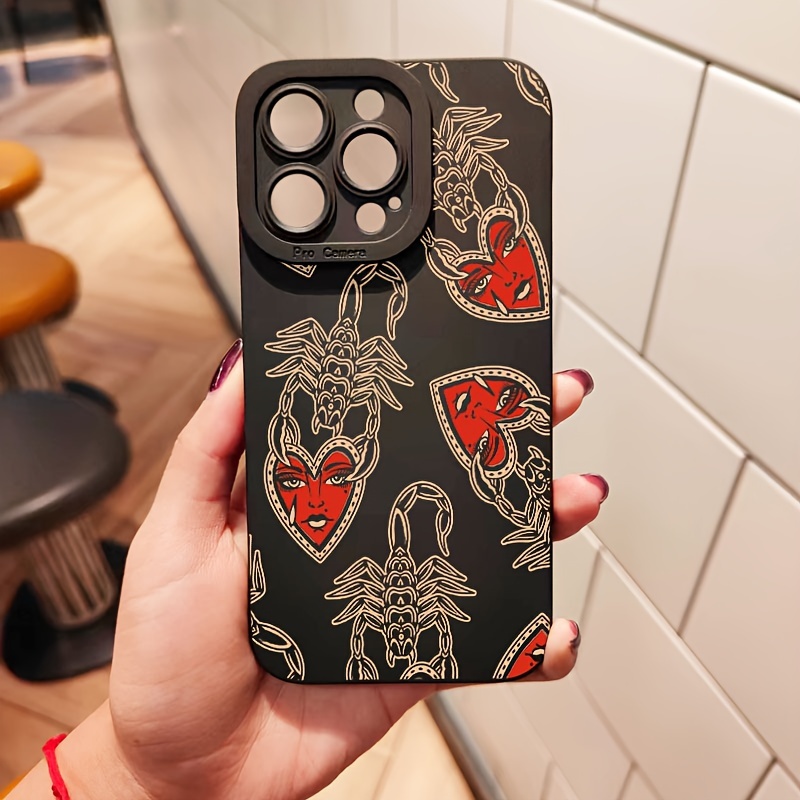 

Creative Red Heart And Pattern Black Phone Case For Iphone 15 14 13 12 11 Pro Max Plus Xr Perfect Birthday Or Festival Gifts For Teen Students Friends Boys Girls And Yourself