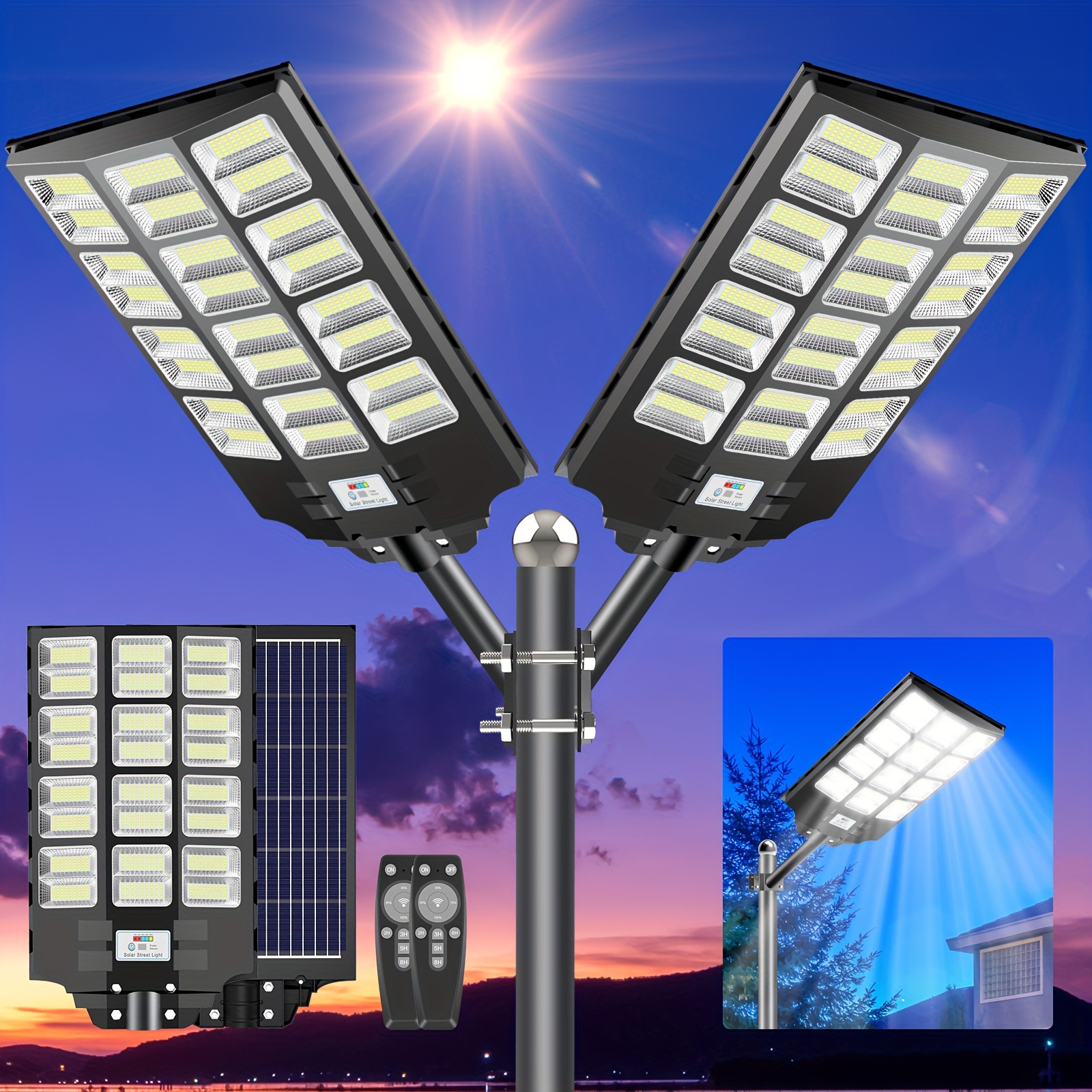 

Solar Street Light 4600w, Solar Street Light Outdoor 380000 Lumens, Solar Parking Lot Lights 6500k, Solar Lights Outdoor Motion Sensor Dusk To Dawn For Parking Lot, 2 Pack