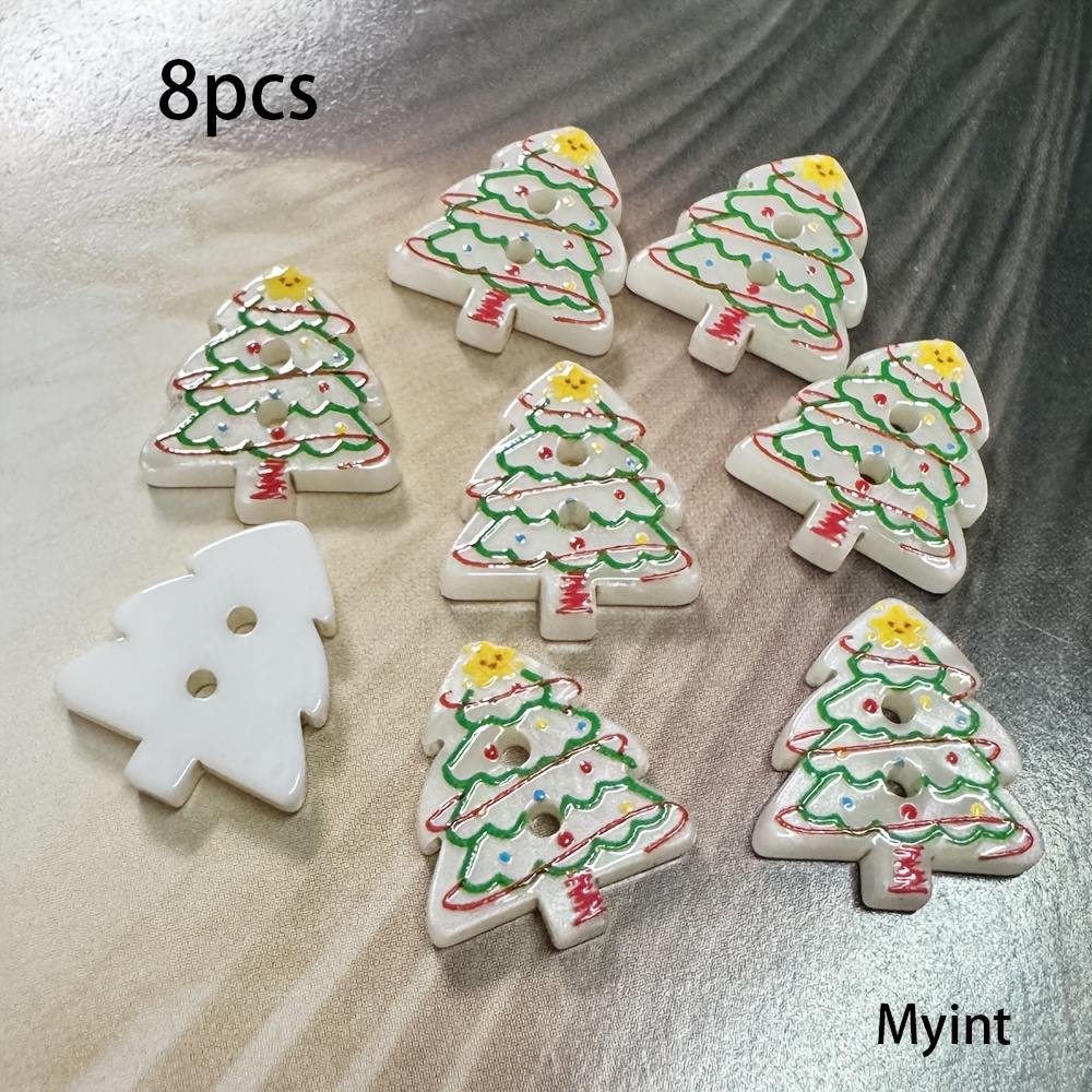 TEMU 8pcs Cute Green And Tree Shaped Resin Buttons, 15*13mm, Creative Diy Accessory Decorative Buttons
