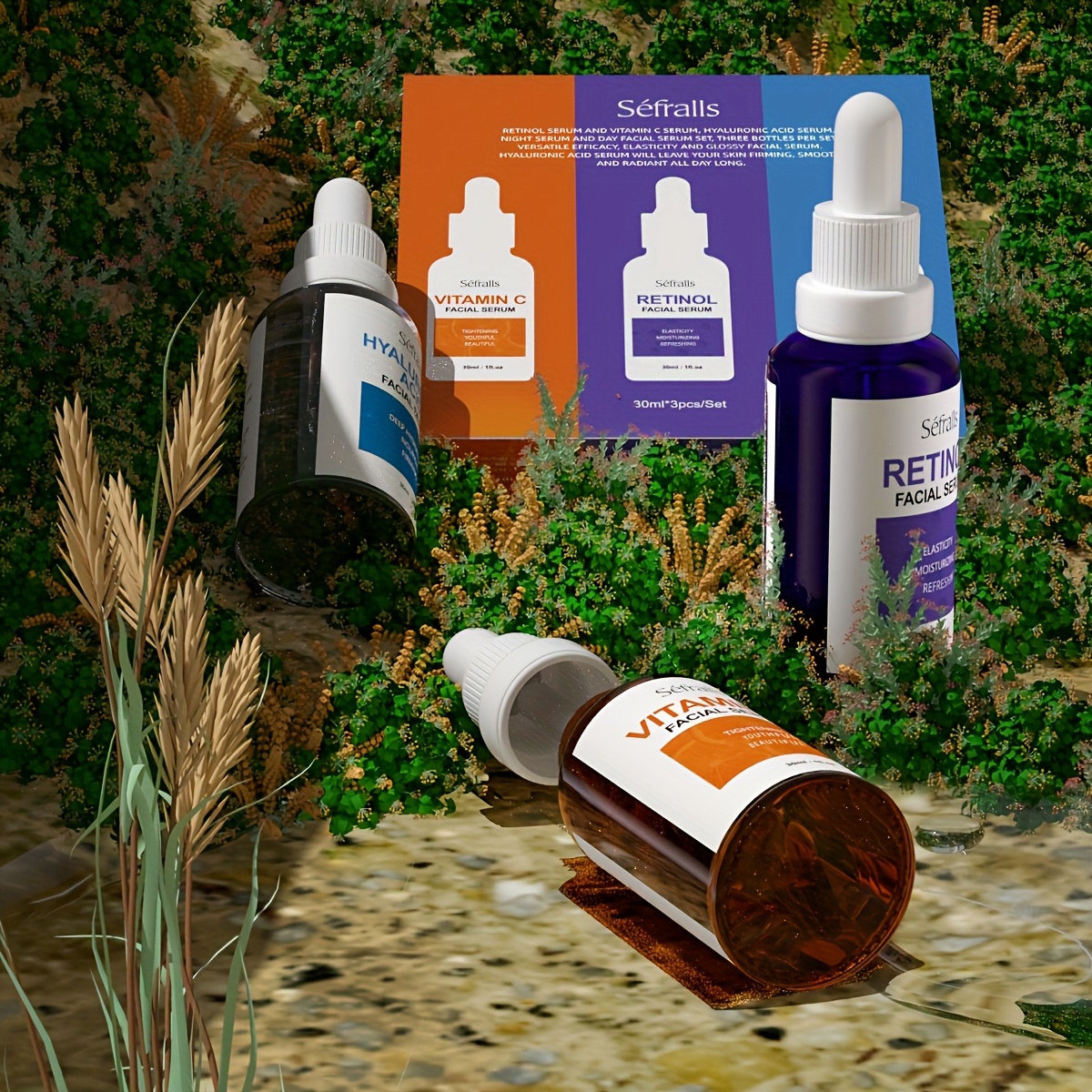 Set Sefralls Hyaluronic Acid VC Retinol Essence 30ml*3pcs s vitaminom C i serumom s hidroksidom hialuronske kiseline za sjaj, učvršćivanje i hidrataciju suhe kože, serum za učvršćivanje, poklon, festival, putovanje
