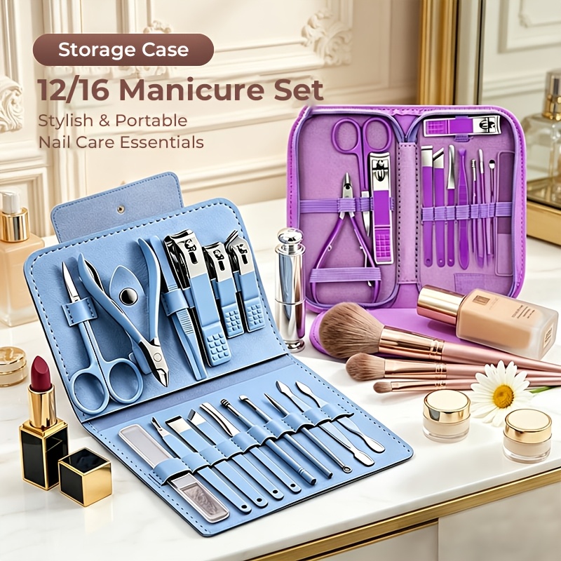 12/16pcs Luxury Nail Clippers Set - Professional Folding Clipper Kit with Carrying Case, Travel-Friendly Grooming Tools for Toenails & Fingernails