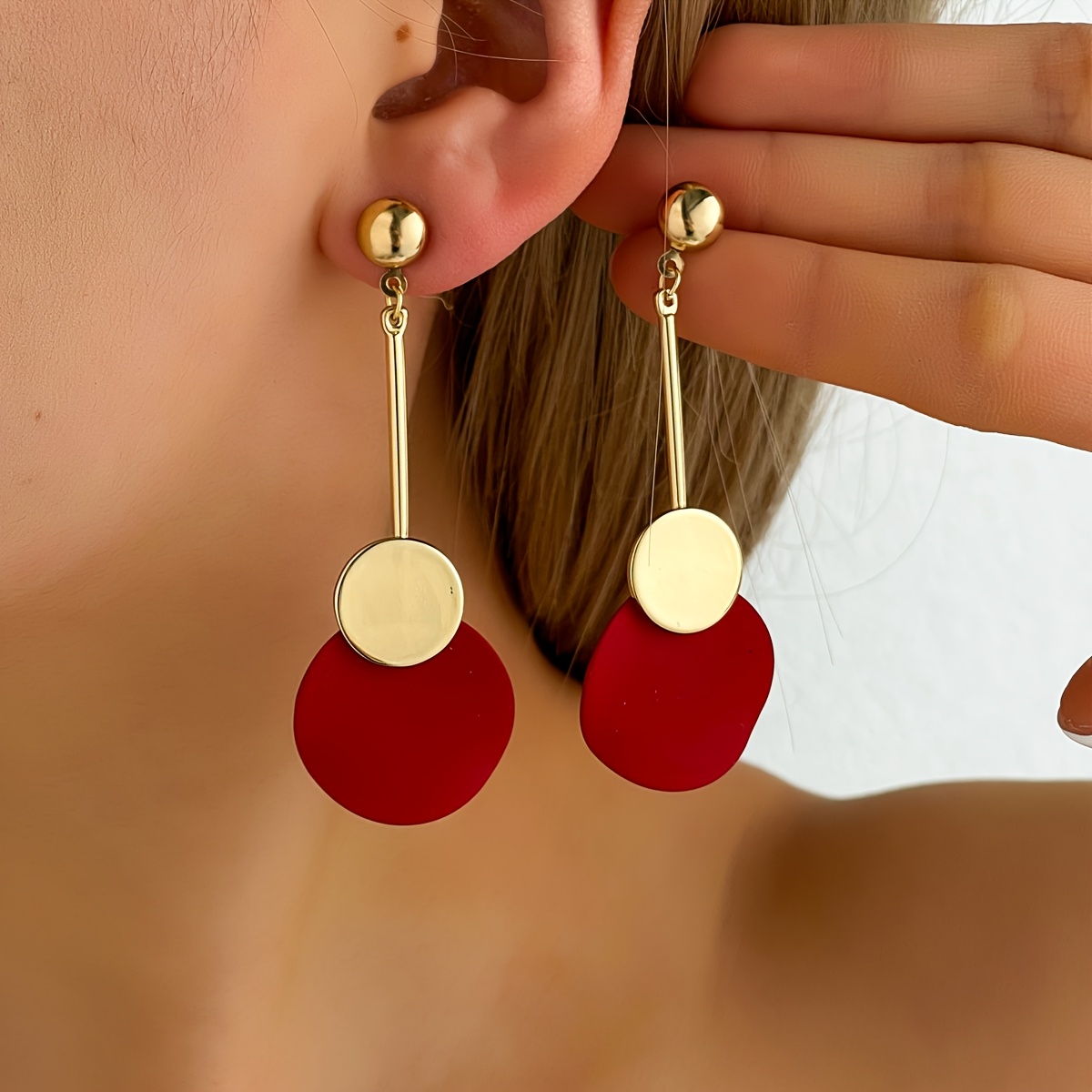 TEMU Une paire de boucles d'oreilles longues circulaires en métal de style géométrique, idéales comme cadeaux pour femmes, pour les fêtes, les