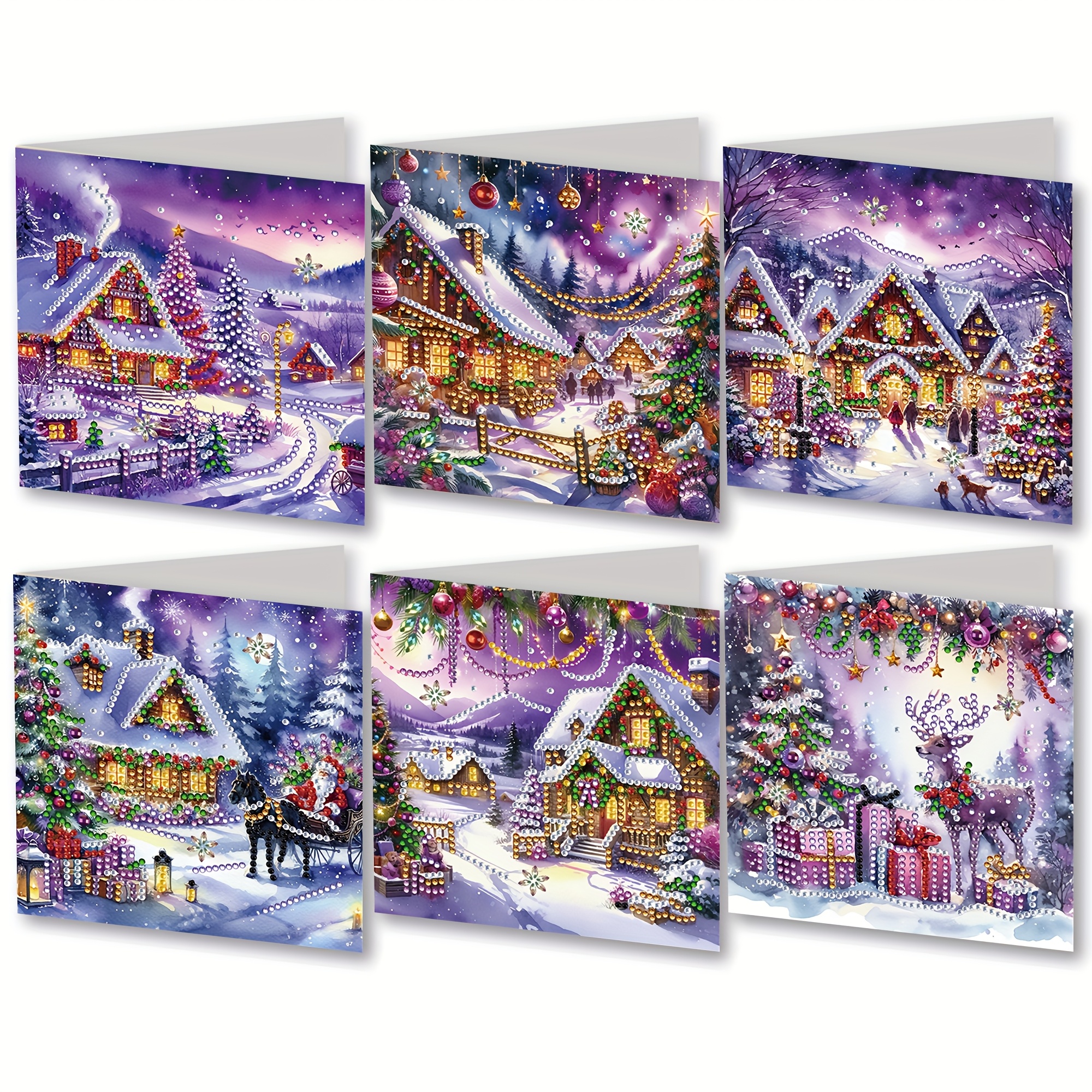 6pcs Diamond Painting Kit Santa Claus Deer Pattern Greeting Card Convey Send To Elders, Relatives,