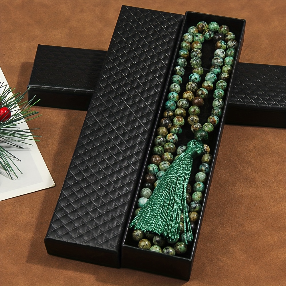 TEMU A Necklace Made Of 99 Green 8mm Stone Beads, A Tasbih Necklace With A Tassel Pendant, Suitable For Daily And Devout Worship, With An Exquisite