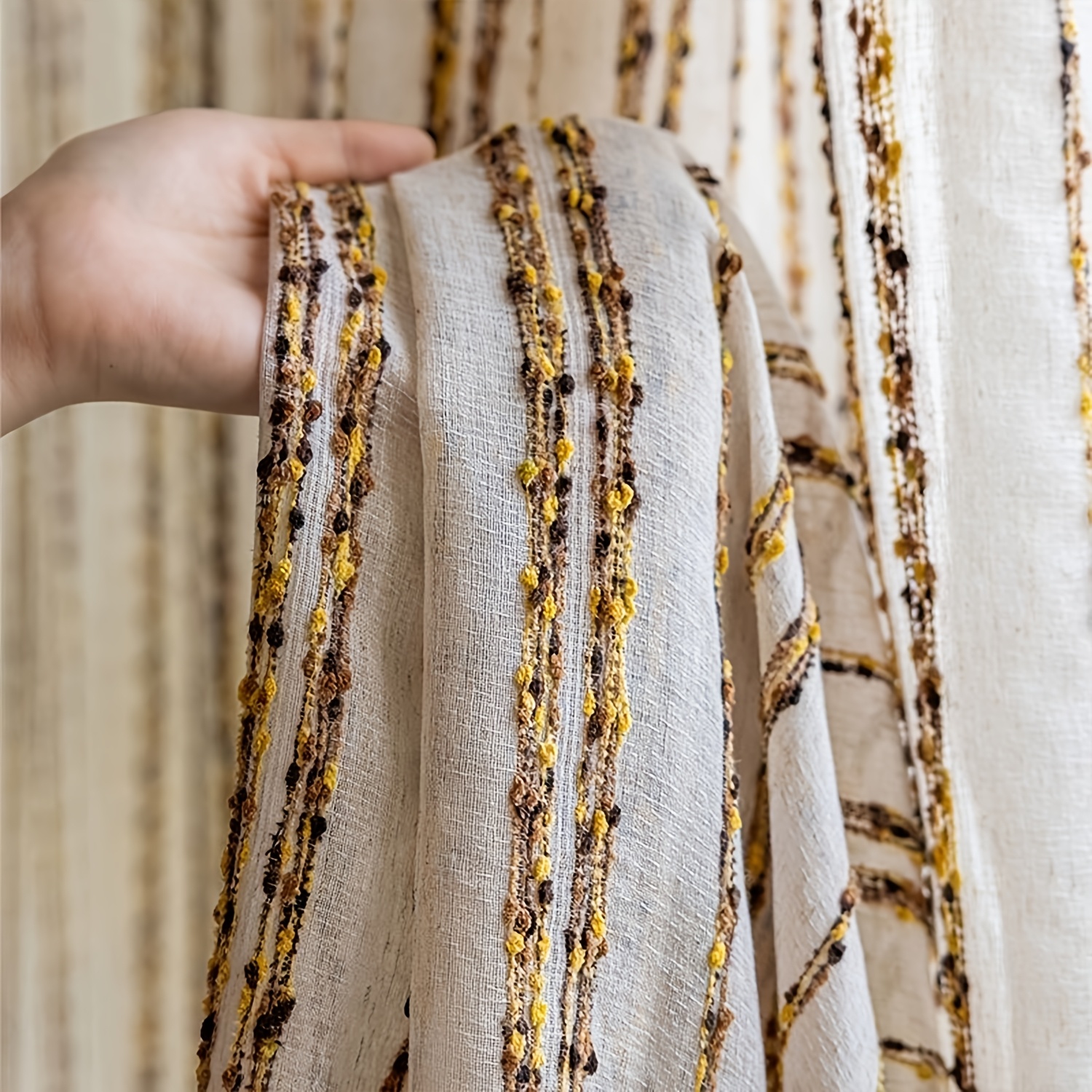 TEMU 1 cortina multicolor a rayas para decoración de y dormitorio, tela gruesa, peso 220G, estilo nórdico Ins - Cortina translúcida tipo barra, no