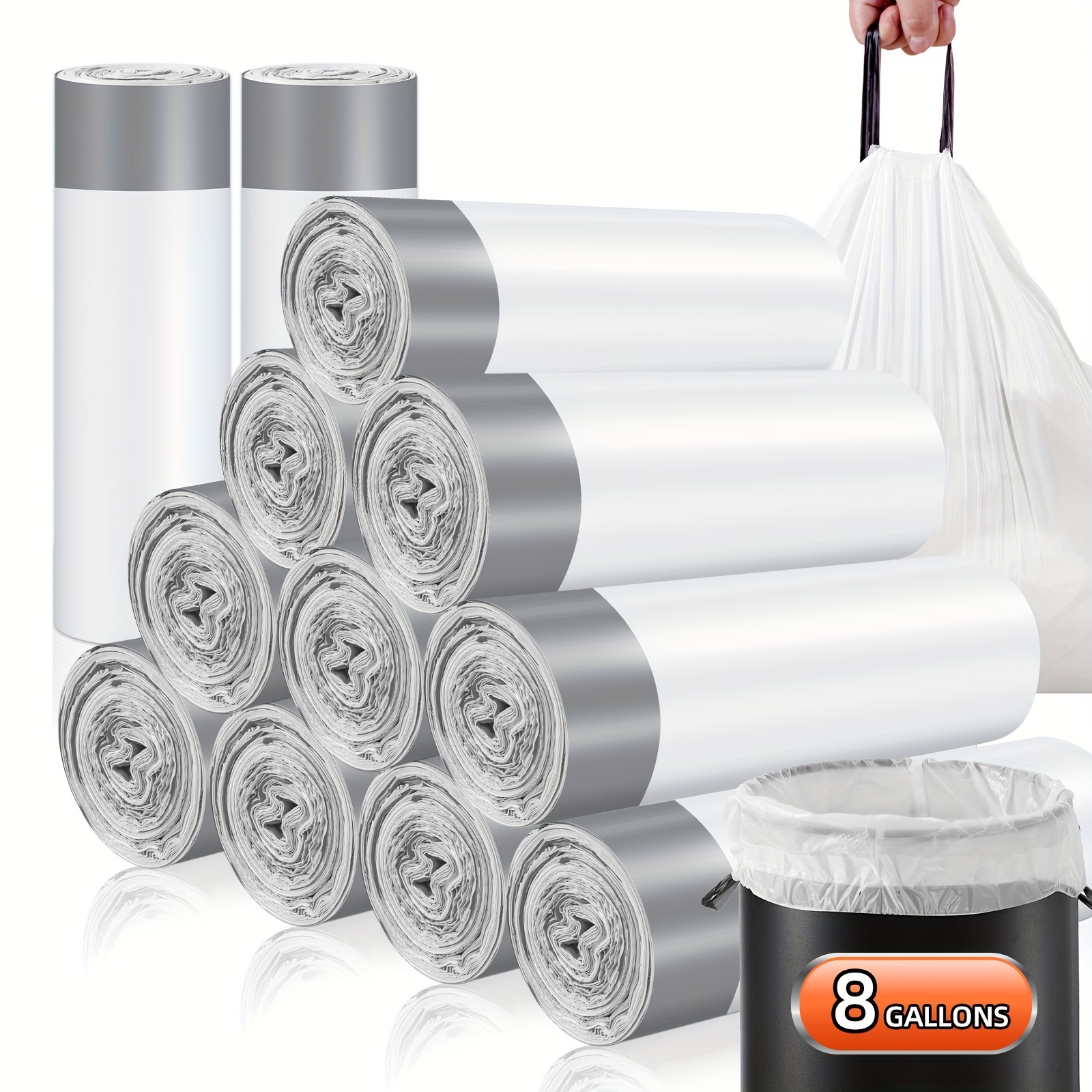 

Trash Bags Drawstring Garbage Bags 8 Gallon Thickened Stretchy, Bathroom, Bedroom, Kitchen, Office And Living Room