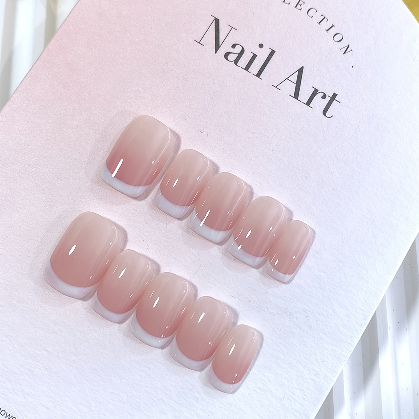 

10pcs Nude Pink French Short Press-on Nails Set, Square Shape, , , Quick Diy Nail Art For Girls, Ideal For Birthday & Valentine's Day Party Gifts (acetone-free)