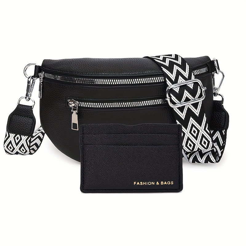 Image of 2pcs Women's Waist Bag Chest Bag Id Card Bank Card Holder Document Versatile Shoulder Bag Special Shoulder Strap Crossbody Bag