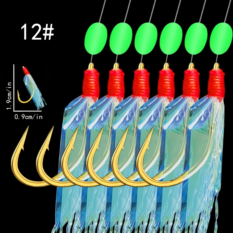 TEMU 1 Paquete/6 Anzuelos de Pesca Sabiki Afilados, Material de Acero de Carbono, con Cuentas Luminosas, de , Accesorio para la Pesca , la Pesca en ,