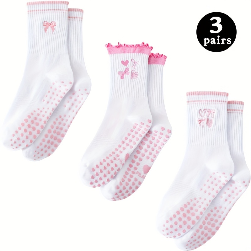 E-shop Pilates-Socken für Damen mit Grip und Anti-Rutsch-Funktion, gestreifte lange Anti-Rutsch-Yoga-Socken, süße Yoga-Crew-Fitness-Socken mit Schleife