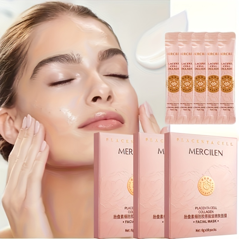 3 Boxes Mercilen Placenta Collagen Hydrating Sleep Mask Deep Moisturizing The Light Beige And Smooth Beige -looking Rose Scented, All Light Beige Types Travel Portable Skincare