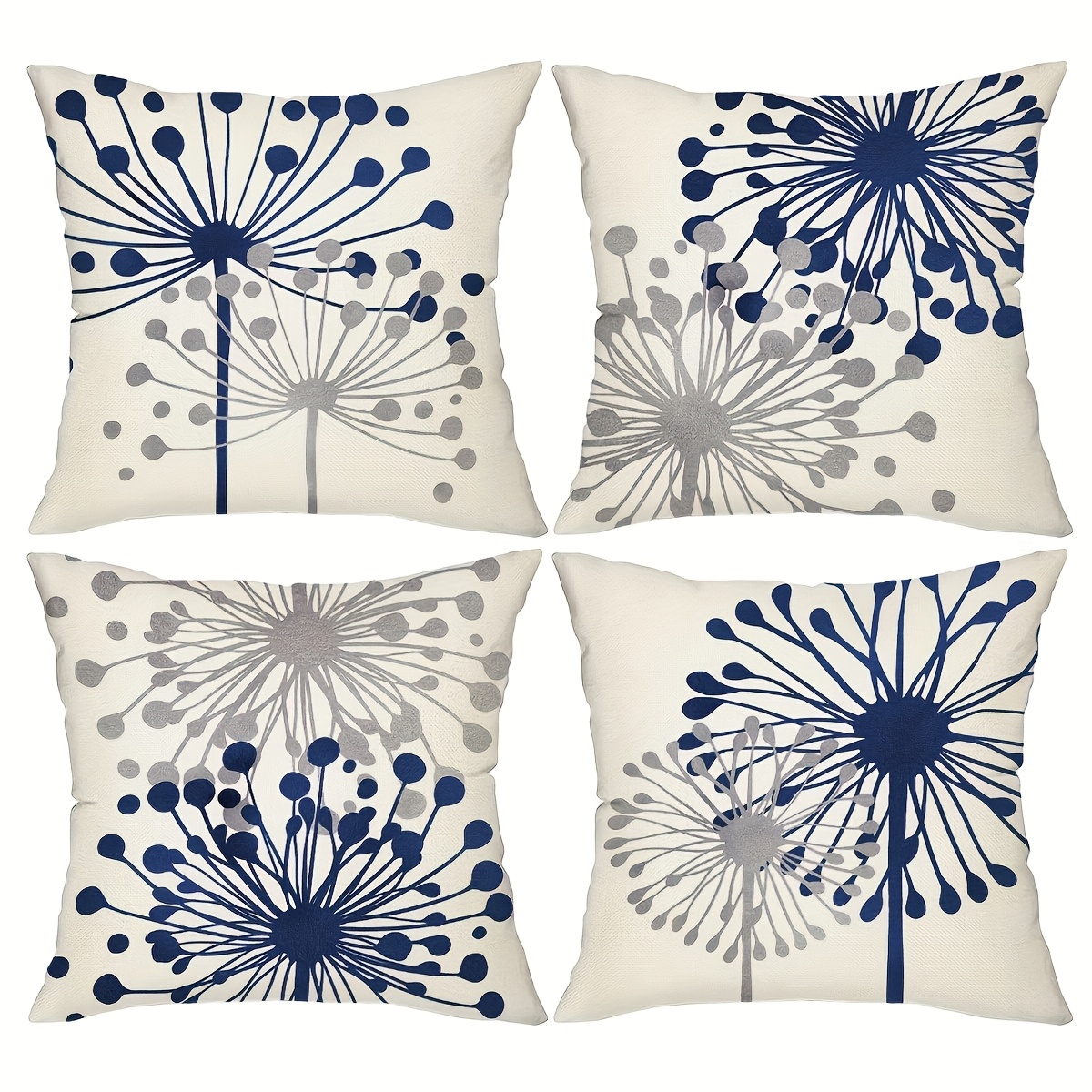 

Set Of 4 Navy Blue Abstract Flower Dandelion Throw Pillow Covers 18*18 Inch Home Decor Pillow Covers Sofa Cushion Covers For Porch Patio Sofa Living Room Outdoor Rustic Style